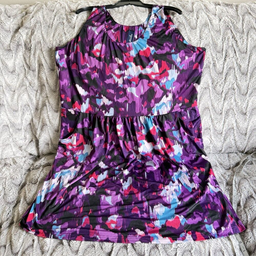 Swimsuit For All Size 18-20 Purple Floral Swimdress With Pockets